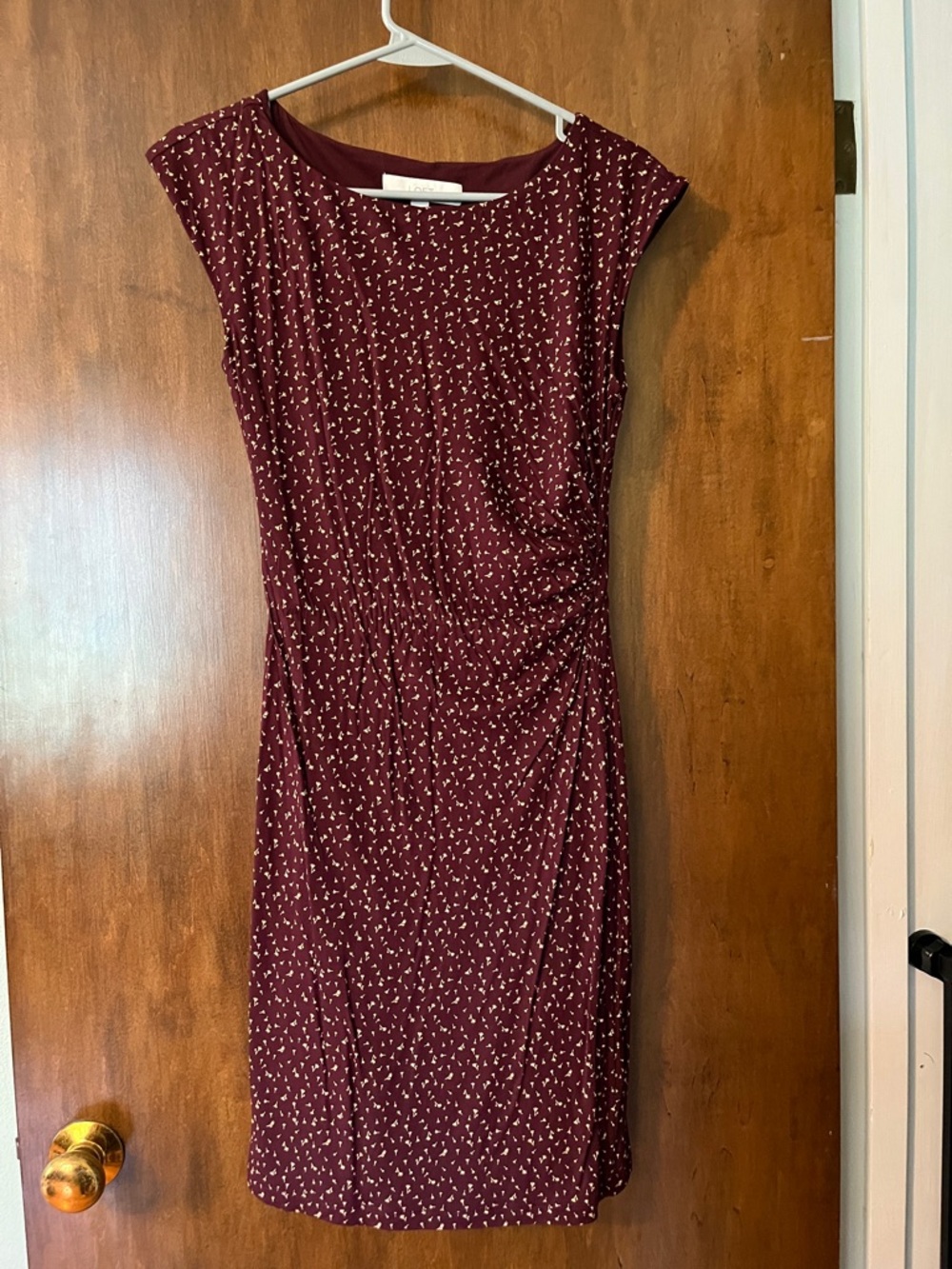LOFT Burgundy Printed Midi Sheath Dress